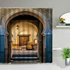 Марокканские занавески для душа, античные изогнутые двери, марокканская желтая дверная ручка, Декоративная резная ткань, набор для декора ванной комнаты с крючками