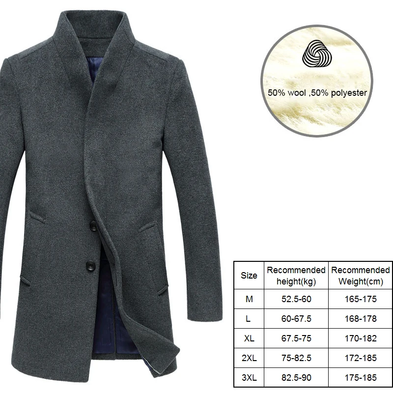 Серый New Men's Woollen Overcoat Winter Male High Quality Business Casual Wool Pea Coats Men brand clothing Casaco Masculino BG1681 - Цвет: Серый