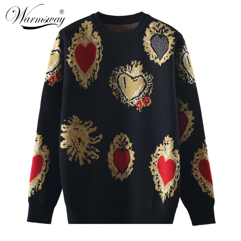 

Vintag High Quality Christmas Knitted Sweater Autumn Winter Pullover Gem Heart Lurex Jacquard Knitwear Korean Loose Jumper C-025