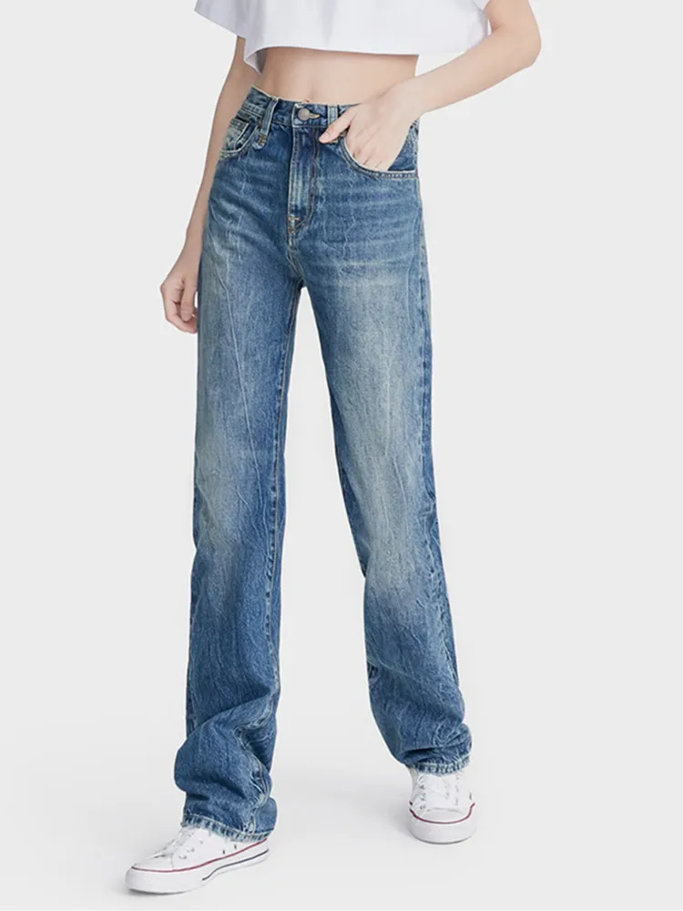 

Women's Straight Jeans High Waist Autumn Winter New Female Loose Denim Trousers