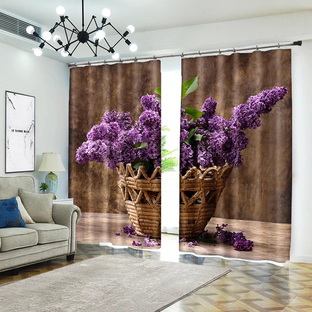 

Perforated Hook 3D Blackout Curtains Buff Flower Purple Modern Cute Custom Full Sunscreen Windows Bedroom Living Room Decoration