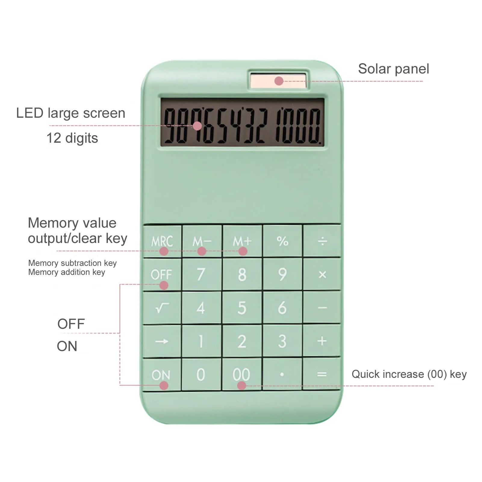 

Digit Portable Desk Calculator Business Accounting Tool Built-in 210mAh Battery with solar for School Meeting Office Supply