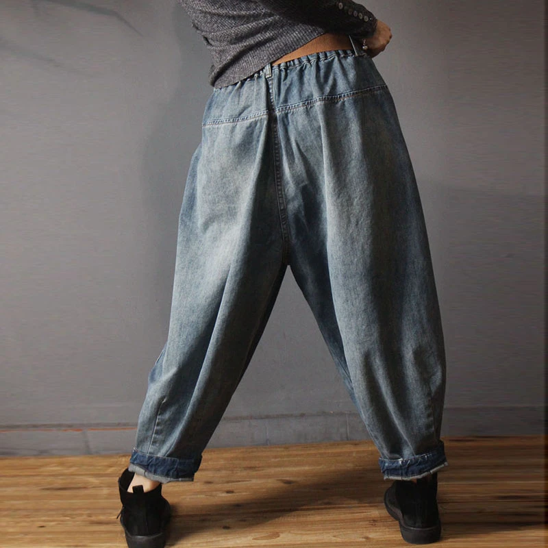 

Autumn New Casual Denim Harem Pants Female Do Old Cotton Loose Jeans Women Vintage Retro Lantern Pants Ripped Jeans For Women