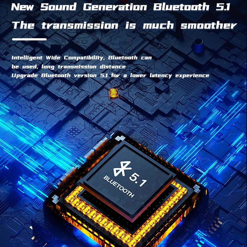 Игровые наушники Bluetooth 5.1 беспроводные с сенсорным управлением шумоподавлением