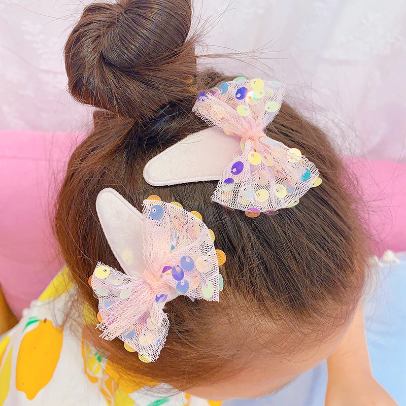 2 шт./компл. детская заколка для волос из тюля и кружева с бантом блестками девочек