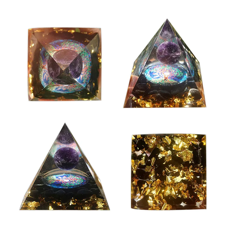 

Handmade Orgonite Pyramid 60mm Amethyst Crystal Sphere Reiki Energy Healing Chakra Meditation Stone Decoration Ornaments