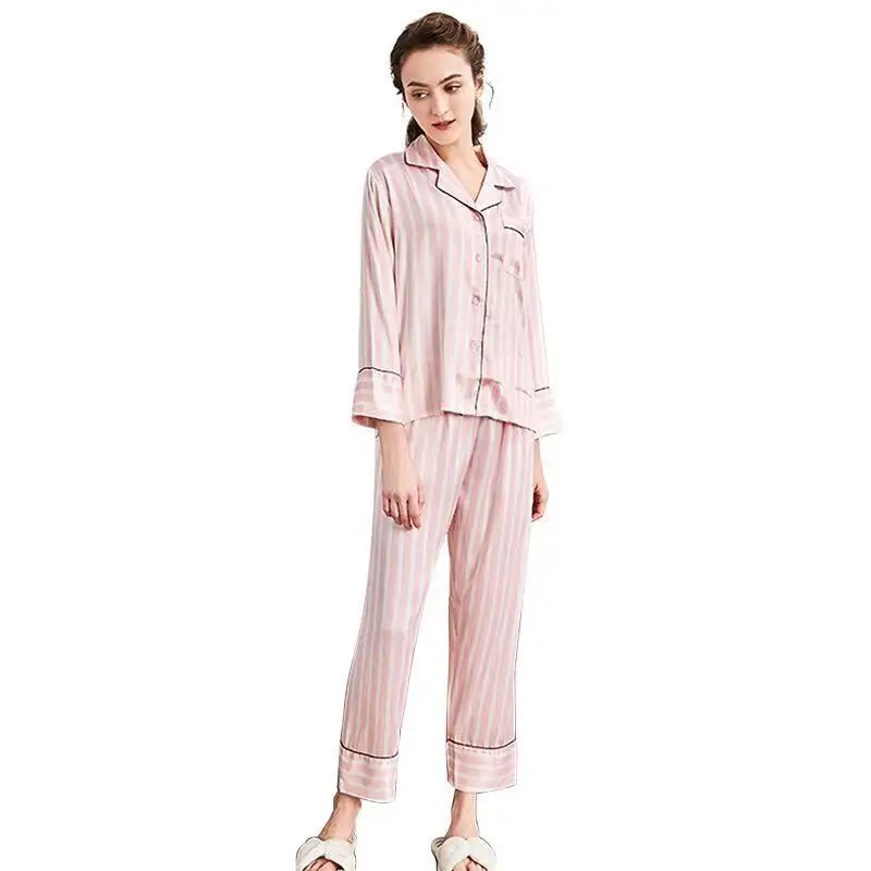 Женский пижамный комплект из искусственного шелка и сатина пижама с длинным