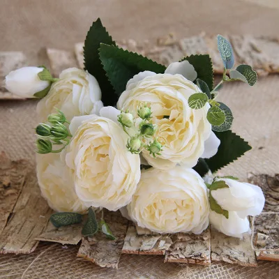 Искусственные розы 30 см букет из розовых шелковых пионов 5 бутонов с большой