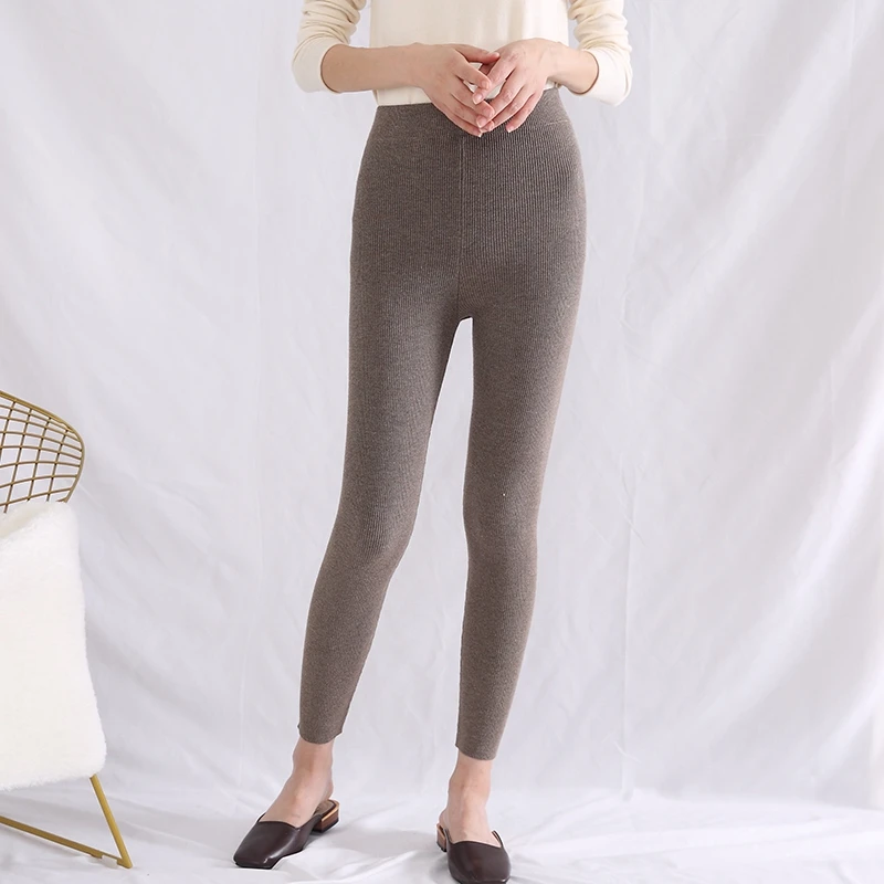 

Thin Slim Leggings Women's Vertical Knit Leggings Spring and Autumn Blended Fabric Knitted Base Outer Stretch Pants New