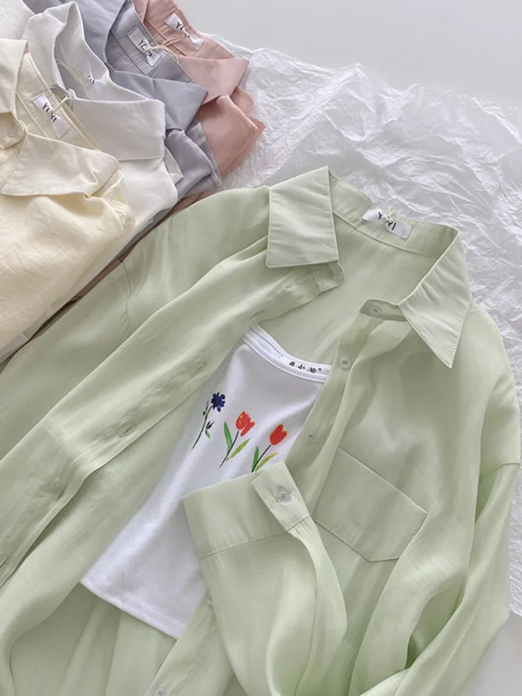 

Shirt Loose Casual 2021 Summer New Women's Clothing Design Small Number Of Solid Color Sunscreen Long Sleeve Top