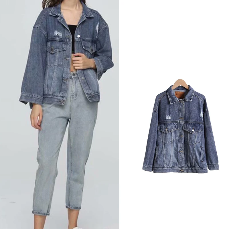 

Autumn Baggy Denim Jacket For Women Is A Versatile Jacket With Long Sleeves And Pocket Lapels