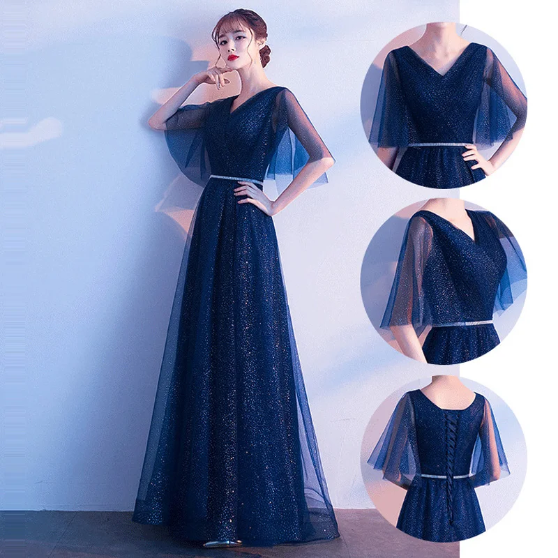 

Evening Dresses Burgundy Crepe A Line Formal Party Dress Half Sleeve V-Neck Women Prom Gowns Lace Up Elegant Robe De Soiree K197