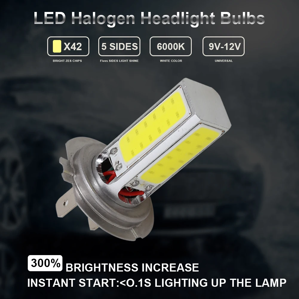 

2Pcs H7 COB LED Headlight Bulbs 40W 6000LM 6000K Xenon White Super Bright High Low Beam Replacement Fog Light Xenon Light Access