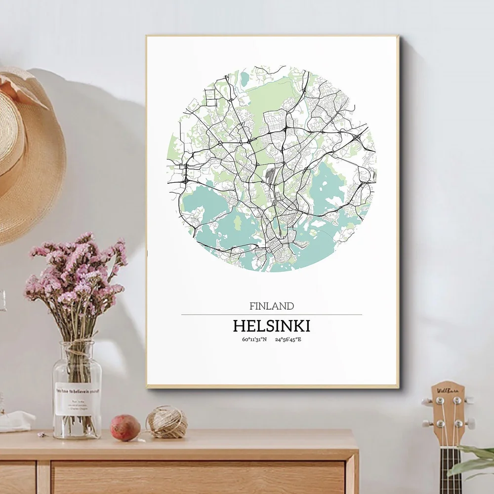 

Finland Helsinki Map Poster CANVAS Poster,bedroom Art