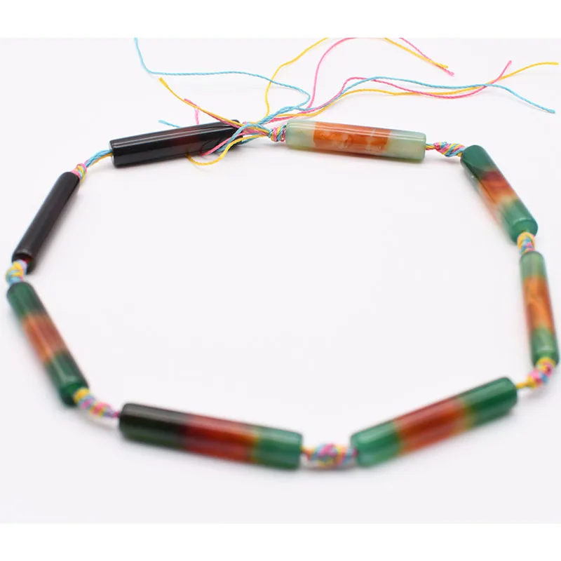 2 пряди/лот 39x8 мм натуральный Гладкий разноцветный цилиндрический Агат Бусины, для самостоятельного изготовления ожерелья ювелирные изделия Свободные 15 