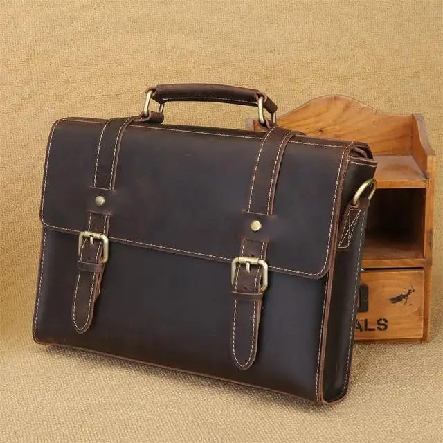 High Quality Genuine Leather Shoulder Bag Vintage Crossbody Bag Real Cowskin Men Messenger Bag Brown Male Business Bag