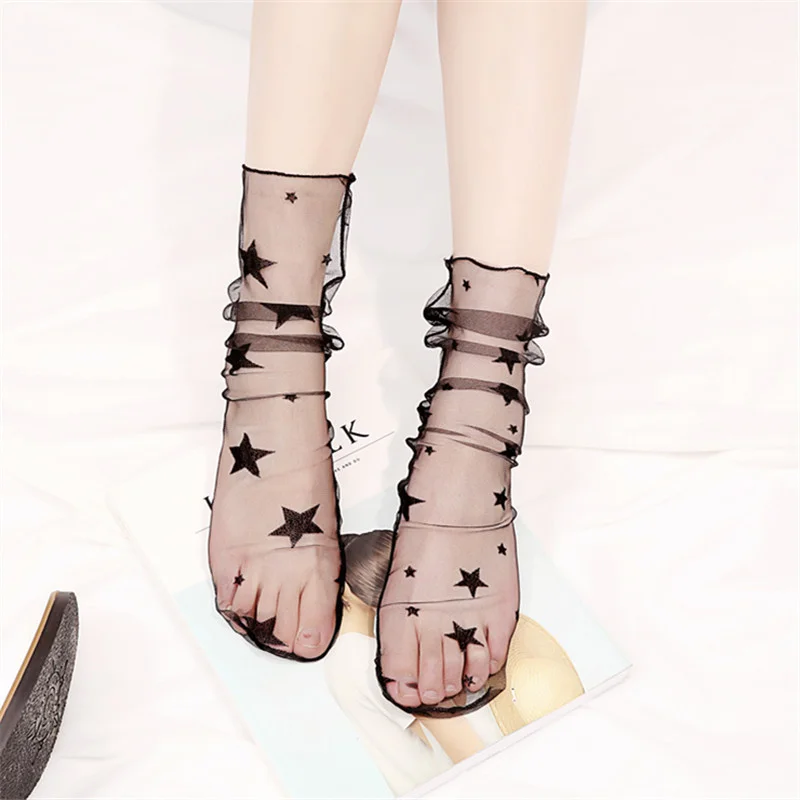 

Sexy Retro Lace Floral Stockings Women Fashion Lady Crystal Silk Ultrathin Stars Dots Snowflakes Embroidered Socks Designer Gift