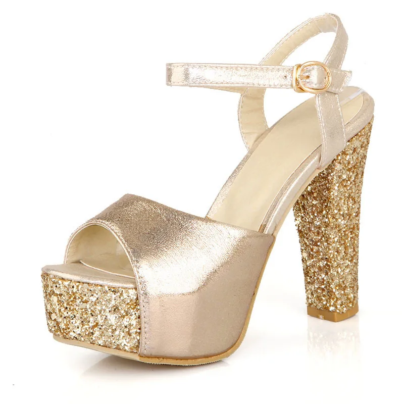 

18 summer fashion Sequin thick heel platform 32-43 nightclub sandals