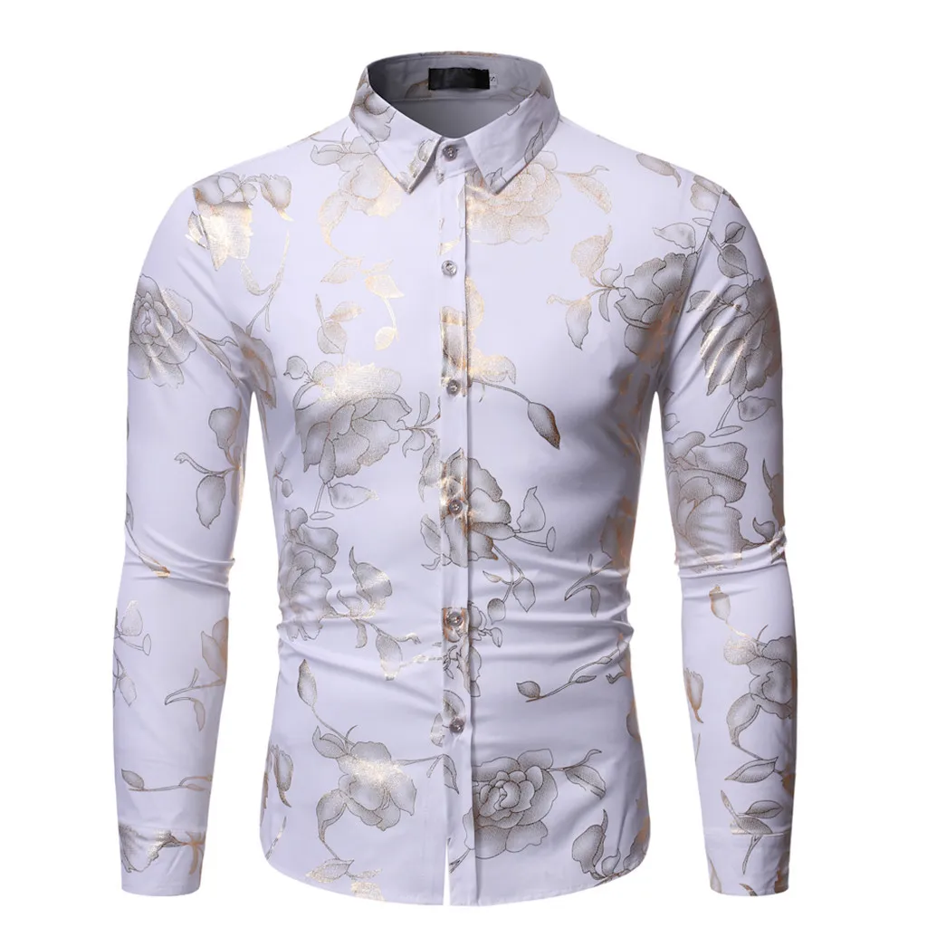 Белый Camisa masculina, рубашки, Осень-зима, мужские розовые рубашки с длинным рукавом и принтом, мужские рубашки, верх размера d, рубашки размера плюс, Уличная Повседневная одежда - Цвет: Белый