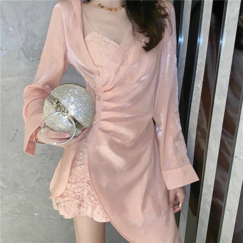 Женский комплект из двух предметов: кружевное платье русалки и рубашка с рюшами| |