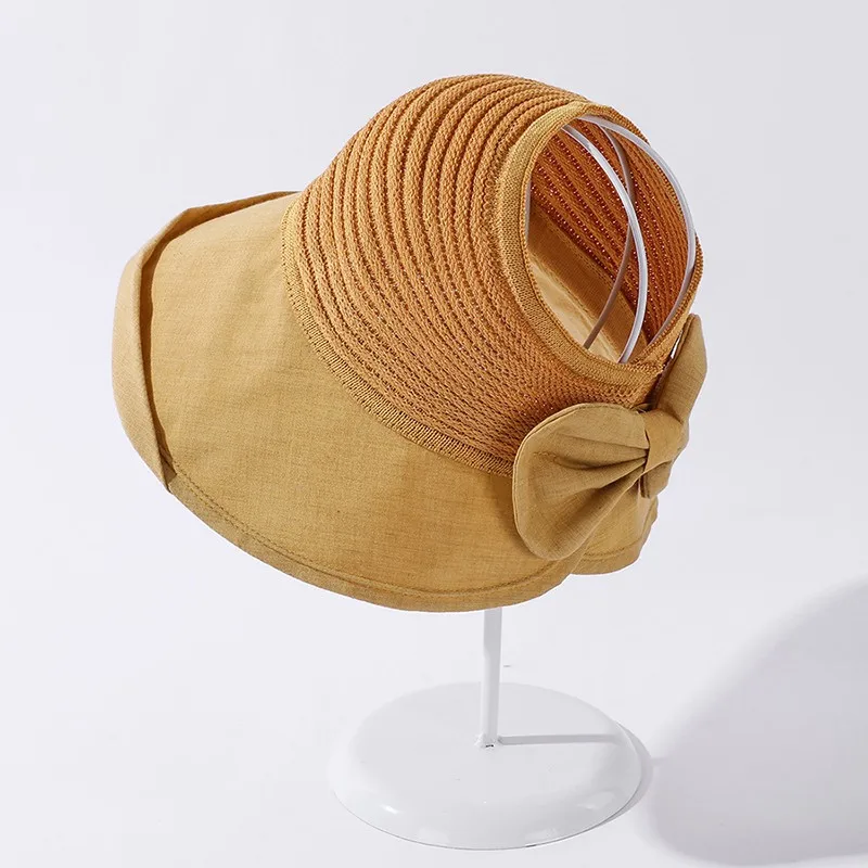 Women's Summer Bucket Hats For Women Cap Sunscreen Top Korean Splicing Fashion Versatile Bow Sunshad Multi-functional Big Edg