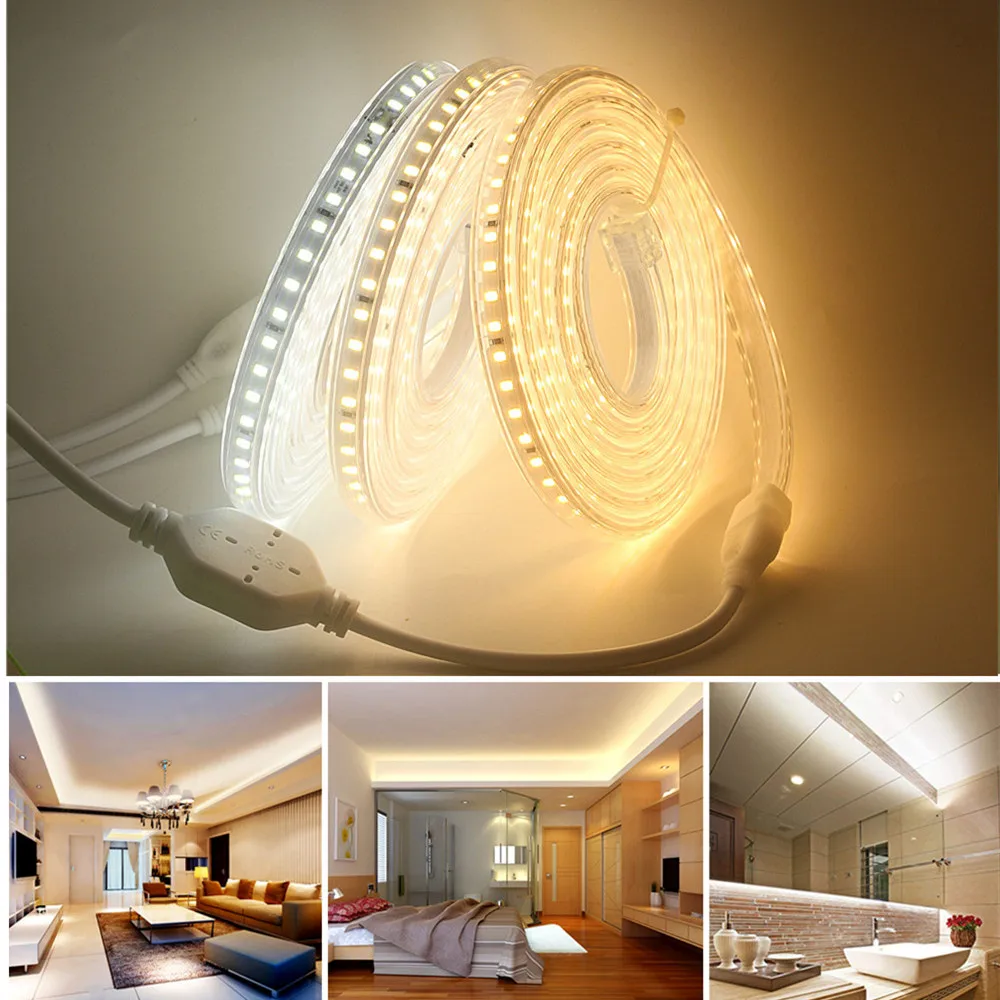 

2835 Flexible LED Strip Light IP67 Waterproof 220V Neon Ribbon High Brightness LED Tape with EU Power Plug 1M/2M/5M/10M/15M/20M