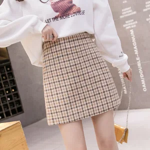 Юбка женская клетчатая трапециевидная однотонная, короткая шерстяная мини-юбка в стиле преппи, ретро, с завышенной талией, 2xl