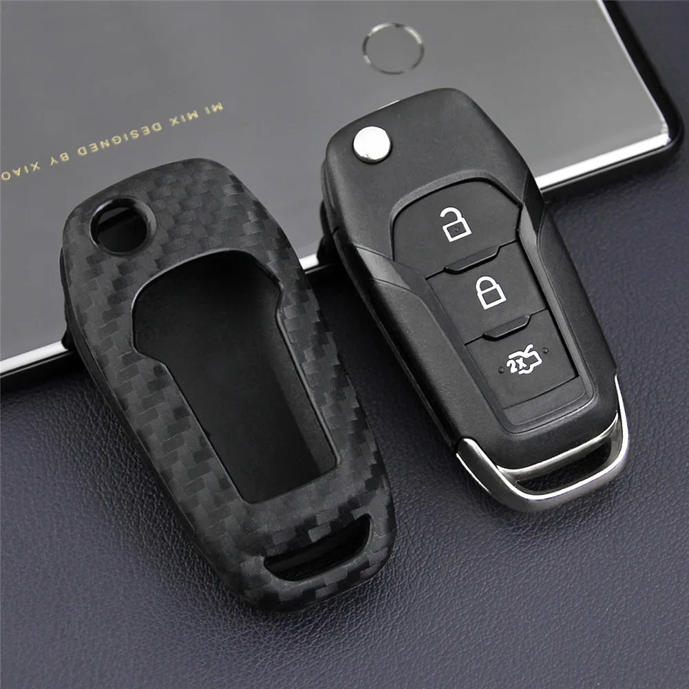 

Car Carbon Fiber Fold Covers Styling Case For Ford Focus Eve-rest Explorer Edge Kuga Auto Protection Car Key Shell Accessories