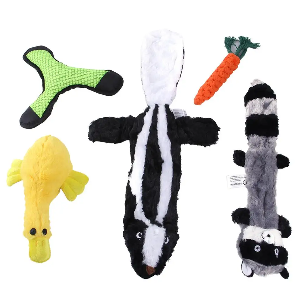 

Dog Squeaky Toys Stuffing Plush Chew Toy For Small And Large Dogs 5 Pack Cute Pet Supplies In Raccoons Squirrels Ducks Car