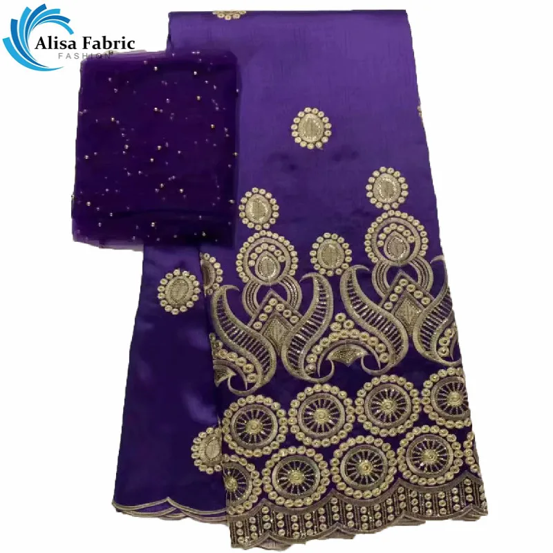 

Alisa African George Fabric High Quality Indian Raw Silk George Wrappers Hot Nigerian Lace Fabrics Set with Blouse for Wedding