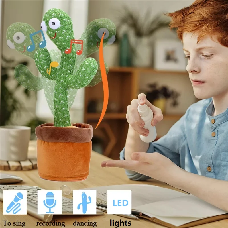Juguete de peluche con USB para ni&ntilde;os y ni&ntilde;as, 120 canciones, baile, cactus, bailarina, altavoz, repetir, hablar, beb&eacute; relleno-3