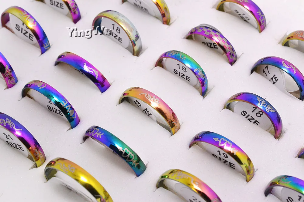 

Yingwu Wholesale Men Women Rainbow Colorful Ring Titanium Steel Wedding Band Ring Wholesale Jewelry 100pcs