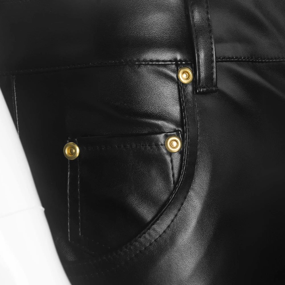 Брюки мужские кожаные в стиле панк облегающие брюки карандаш для ночного клуба