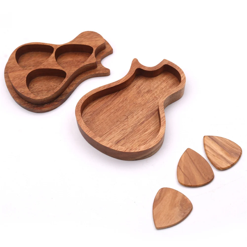 

Wooden Guitar Pick Box (1 Box + 3 Picks) Music Lovers Gift Set Portable Basses Guitar Parts Accessories