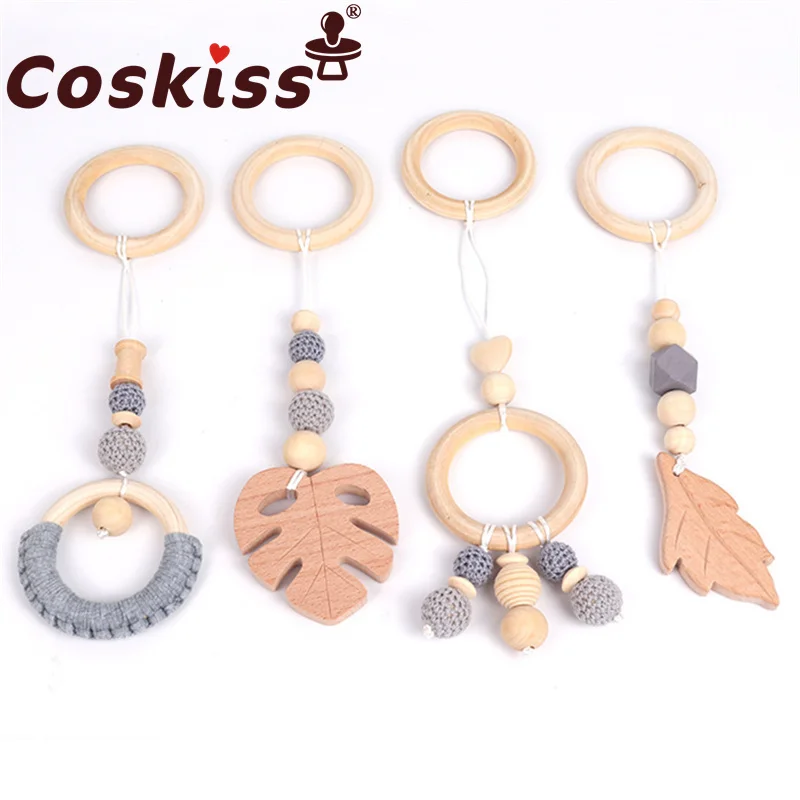 

Coskiss New Woolen Beads Baby Room Decoration Pendant Beech Wood Molar Rod Cotton Woven Wood Circle Teether Pendant Toy Set