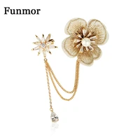 funmor copper flower brooch zircon jewelry embroidery corsage for women girls banquet party concert decoration lapel accessories