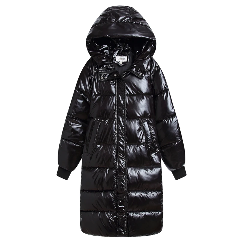 

Long Slim Stand Collar Glossy Down Parka Jacket Coat Fashion Winte Jacket Women Warm Hooded Parka Outerwear Female