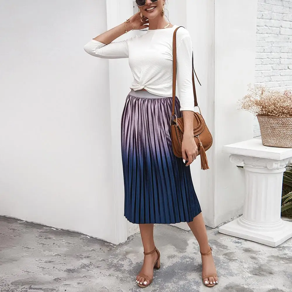 SUNGIFT модная женская плиссированная юбка-трапеция осень 2019 Золотая Бархатная