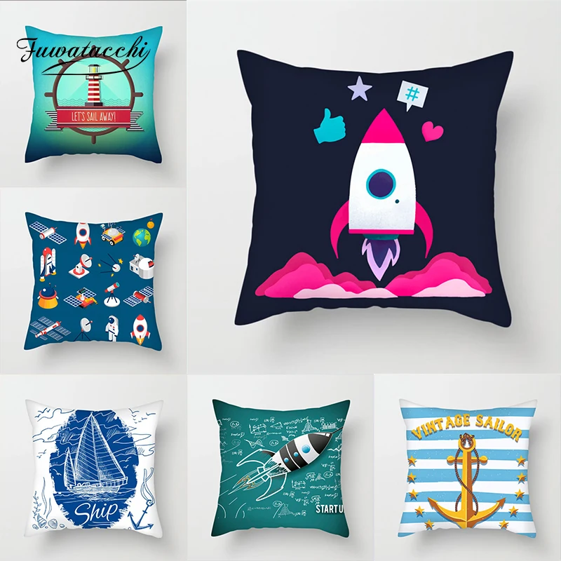 Fuwatacchi Cartoon Anchor Throw Pillow Case Cushion Covers Rudder Compass Cover For Home Sofa Chair Decor Pillowcases | Дом и сад