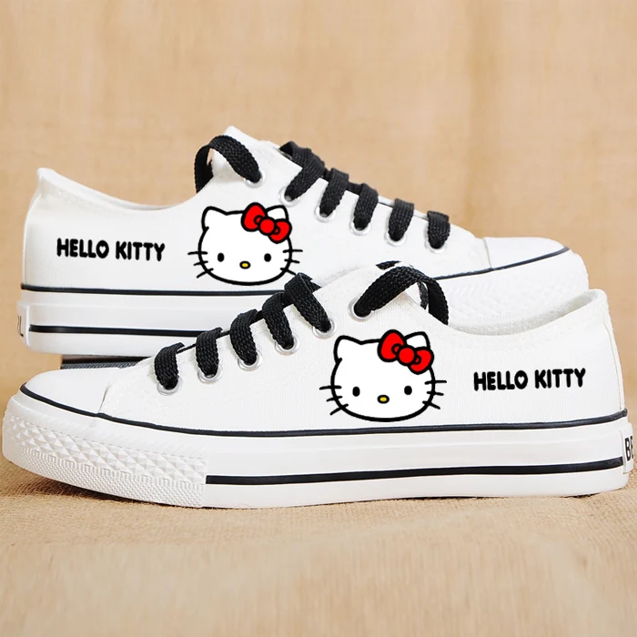 Женские парусиновые кроссовки Helloo Kitty с ручной росписью на плоской подошве