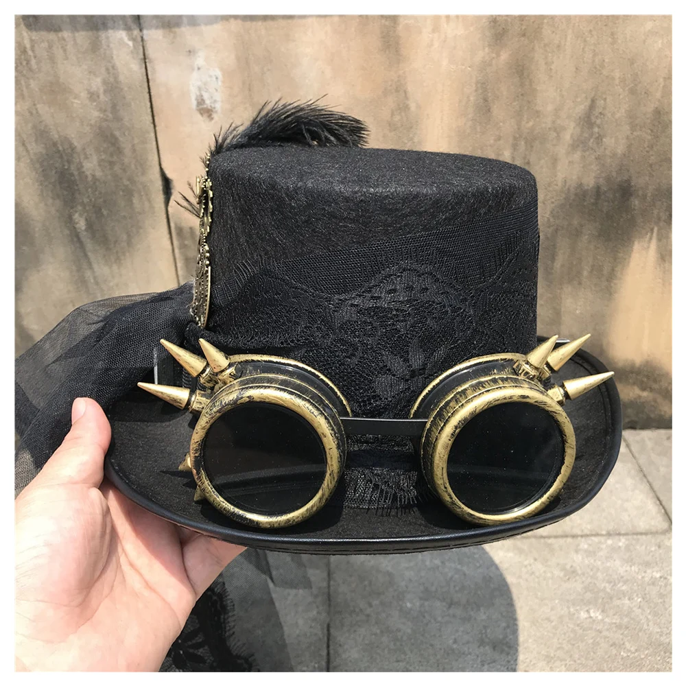 Женская кружевная шляпа ручной работы в стиле стимпанк вечерние очками размер 57