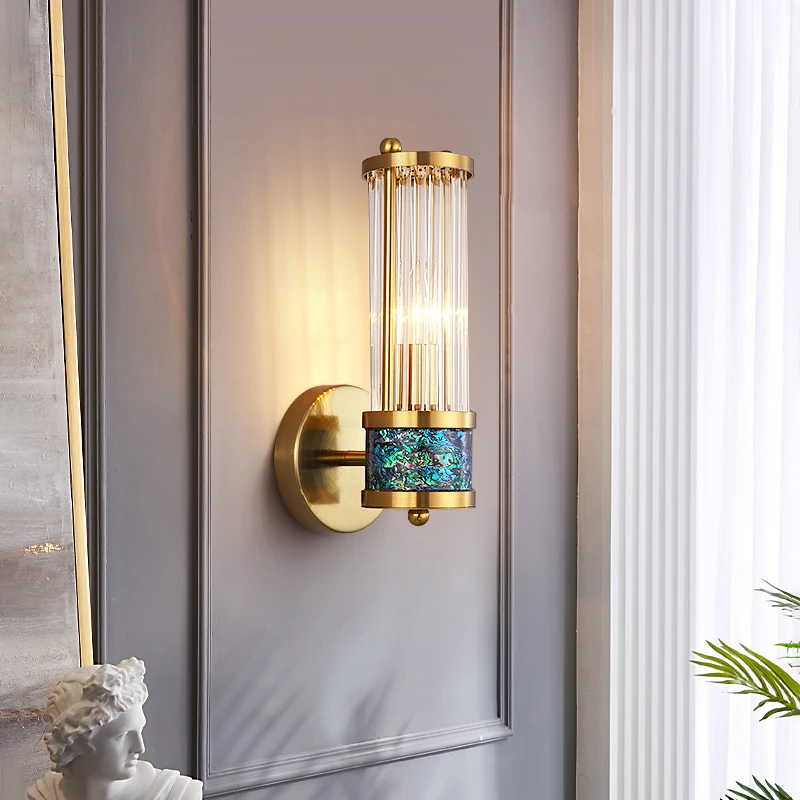 

Modern Luxury Simple Stainless Steel Crystal Wall Lamp LED Shell Lamp Living Room Bedroom Background Bedside Staircase Walkway