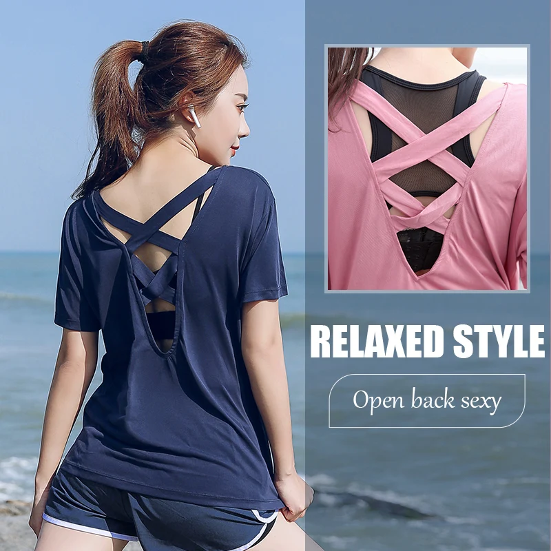 Oversized Yoga women's T-shirt summer quick dry loose weight loss sports top gym 100 kg girls running short sleeve sport clothes | Спорт и