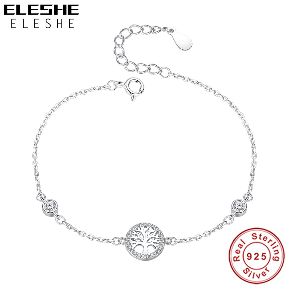 

ELESHE S925 Sterling Silver Simple Family Tree Charms Bead Bracelet For Women Girls Wedding Jewelry Fashion Gift