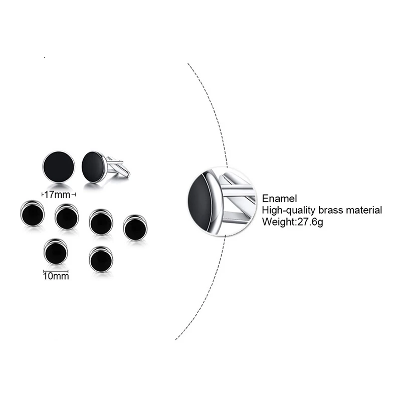 

Vnox 4 Pairs/Lot Mens Basic Black Round Cufflinks Gifts for Him Accessory