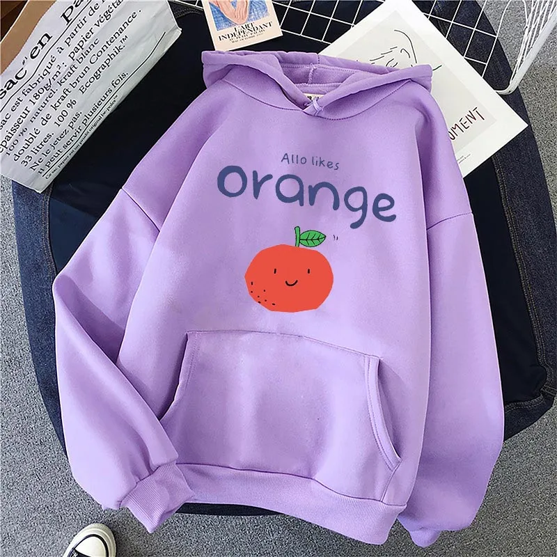 

Cute Orange Cartoon Printing Korean Style Women's Hoodie Autumn Clothes Long Sleeve Kawaii Clothing Aesthetic Sweatershirt Teens