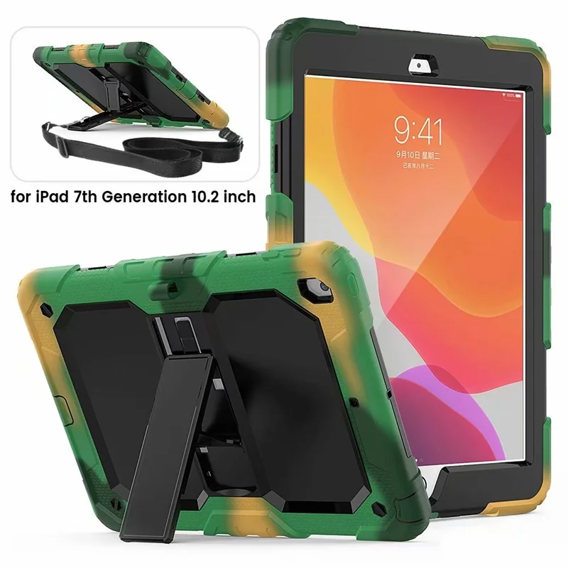 

Case For Apple iPad 10.2 Cover hand & shoulder Strap Rubber Silicone Shockproof Armor Stand Case for iPad 7th Generation case