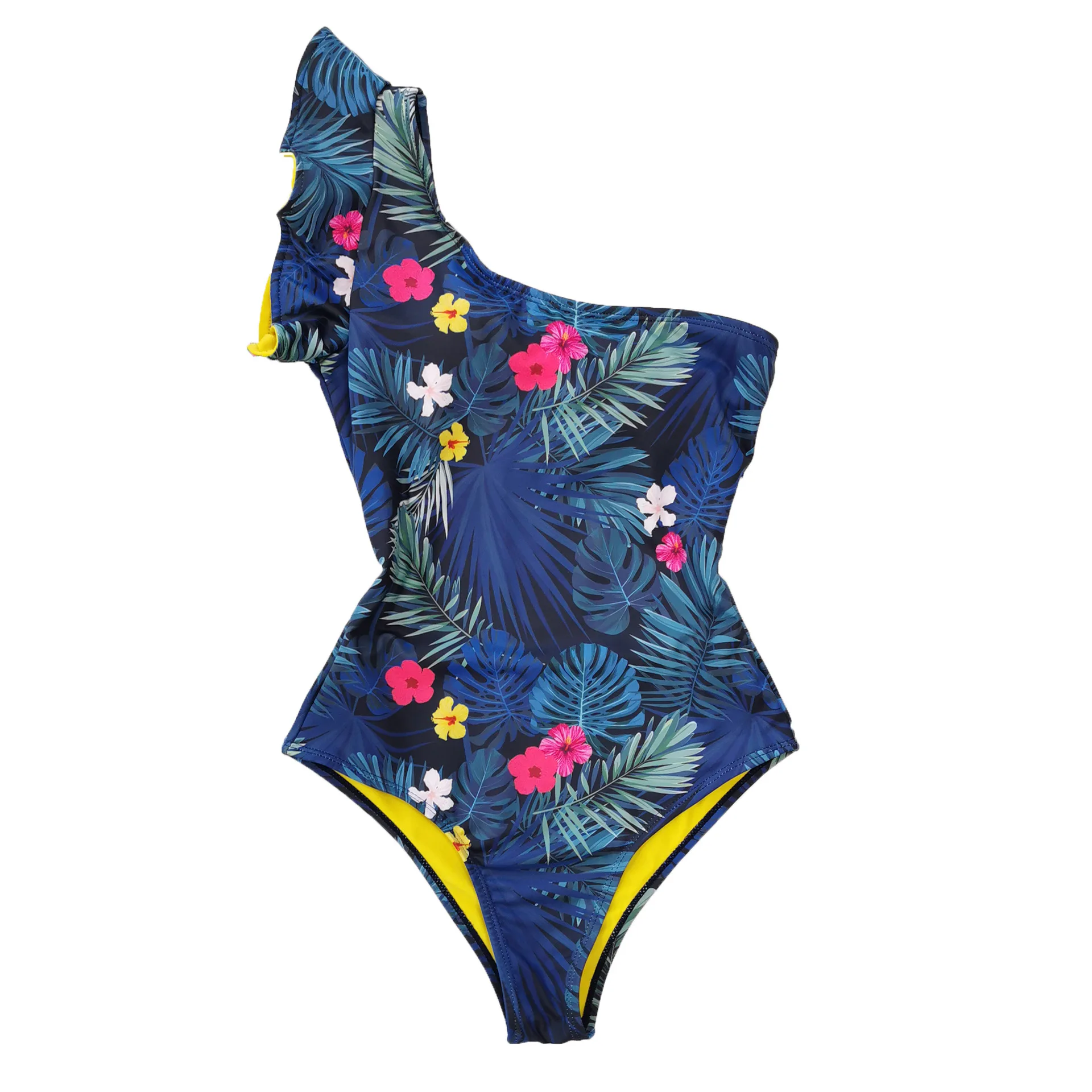 

Swimsuit Ladies Plus Size Swimwear Summer Women Suit One Piece For Push Up Shouldered Ruffled Print New Female Sexy Floral 2021