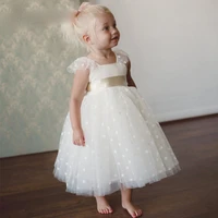 cute baby girl long dots tulle princess cap sleeves flower girl dress girls first communication dress 2021 with pearls sash