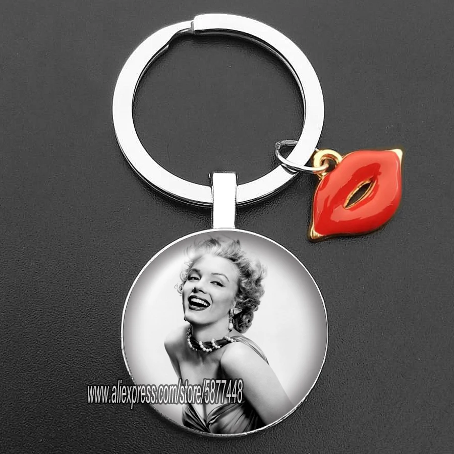 American Movie Star Marilyn Monroe Keychain with Pendent of  Red Lips Vintage Icon Idol Photo Key Chain Ring Fans Jewelry images - 6